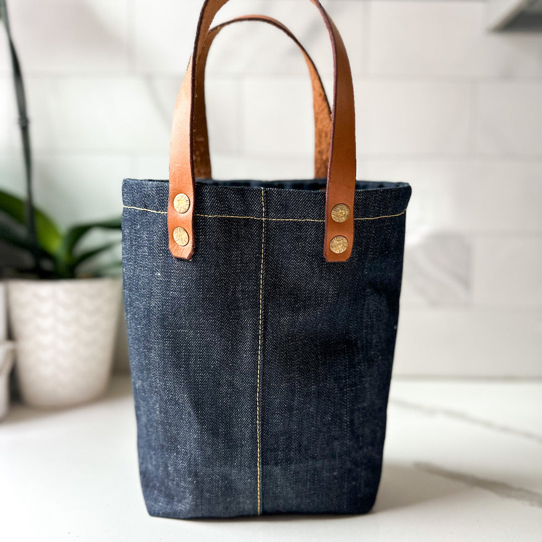 denim wine bag