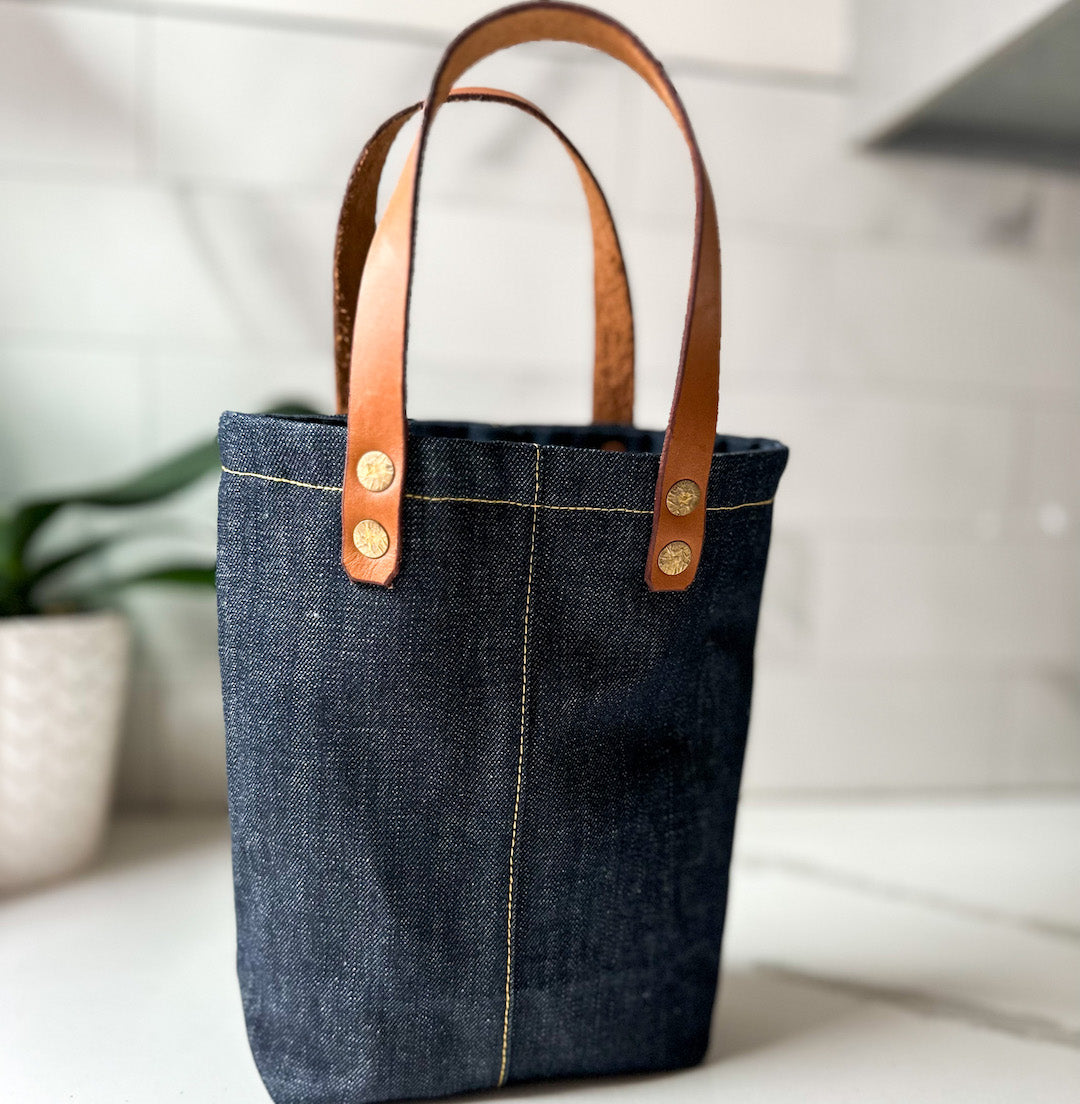 denim wine bag